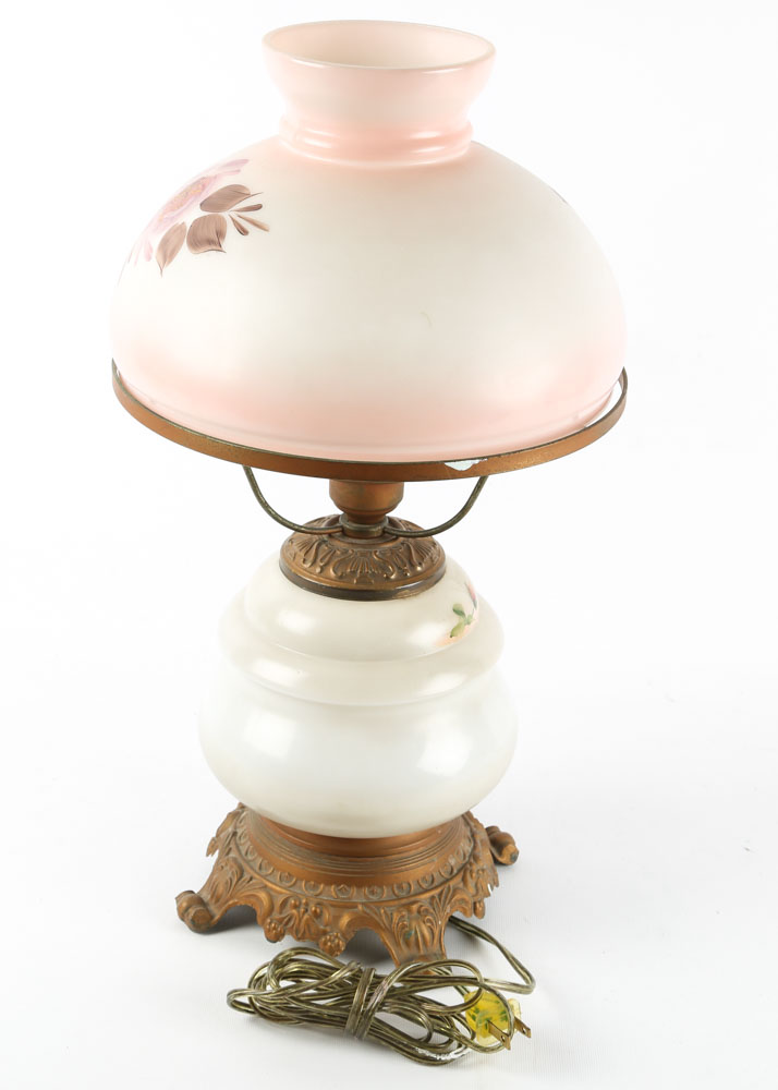 Vintage Hand Painted Glass Hurricane Lamp EBTH