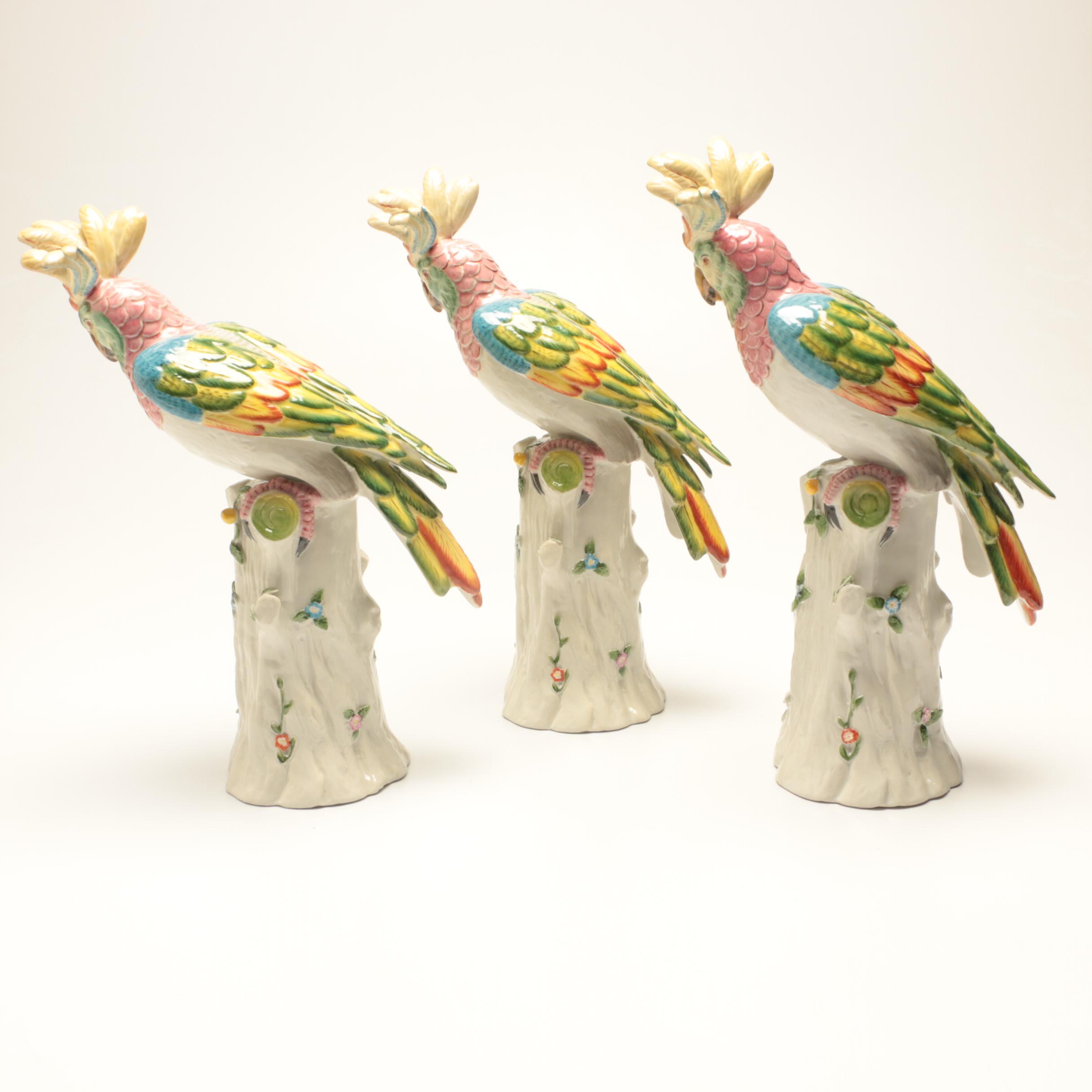 Three Jeanne Reed Ceramic Parrot Figurines EBTH