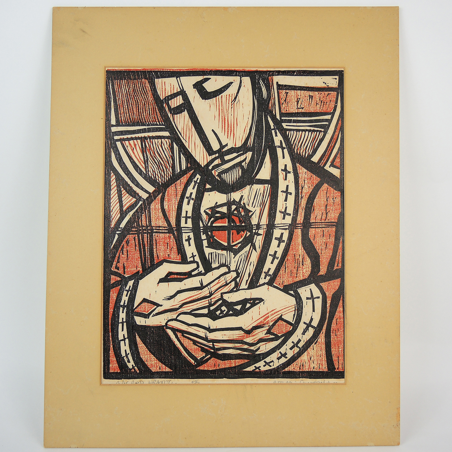 "Sacred Heart" Vintage Woodcut Print of Jesus EBTH