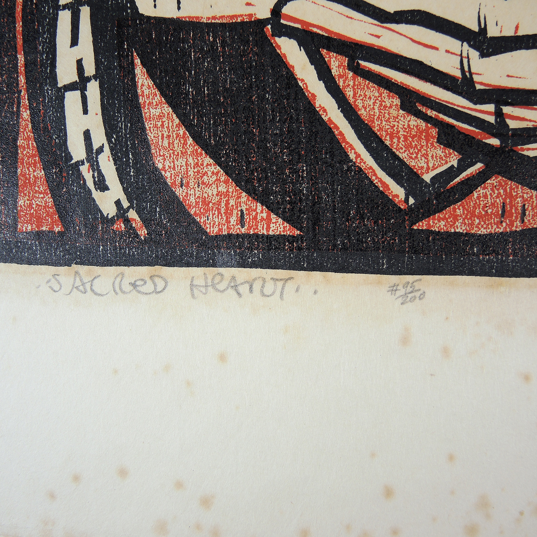 "Sacred Heart" Vintage Woodcut Print of Jesus EBTH