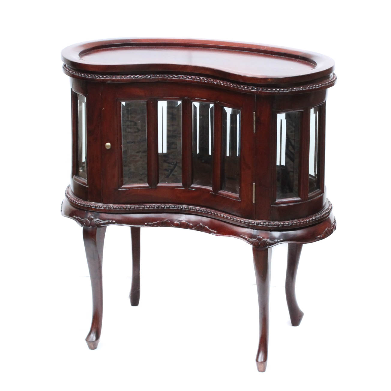 Vintage Carved Mahogany Kidney Bean Curio Cabinet Ebth