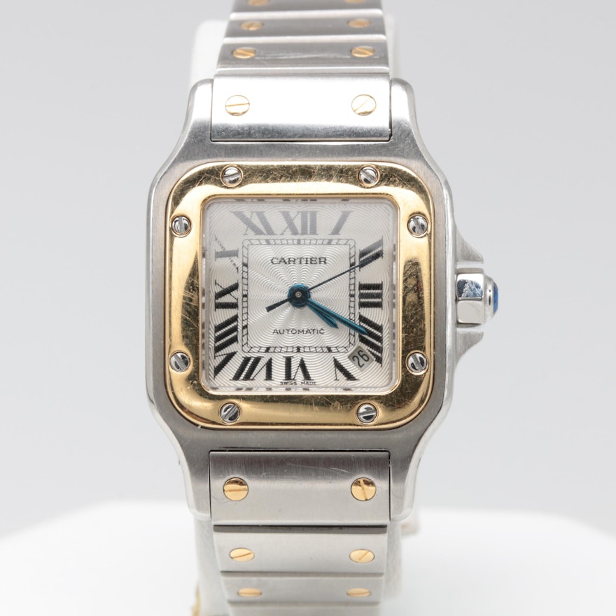 Cartier "Santos Galbée" Stainless Steel and 18K Yellow Gold Wristwatch