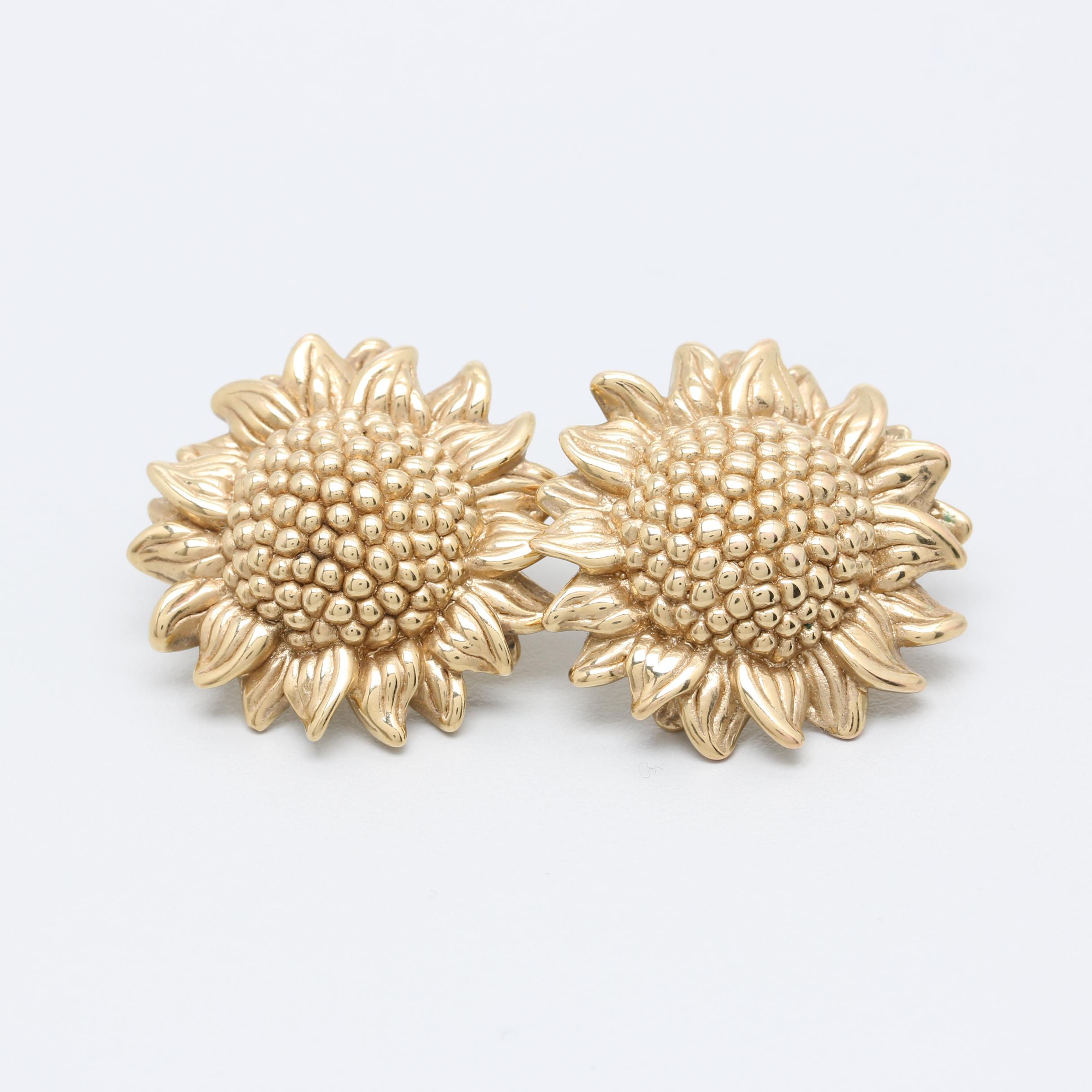 14K Yellow Gold Sunflower Earrings EBTH