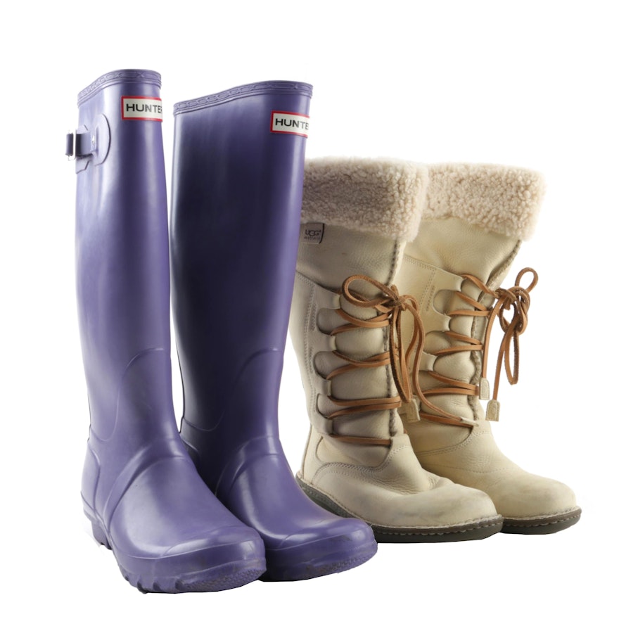 Women's UGG Australia Pebbled Leather Boots and Hunter Purple Rubber ...