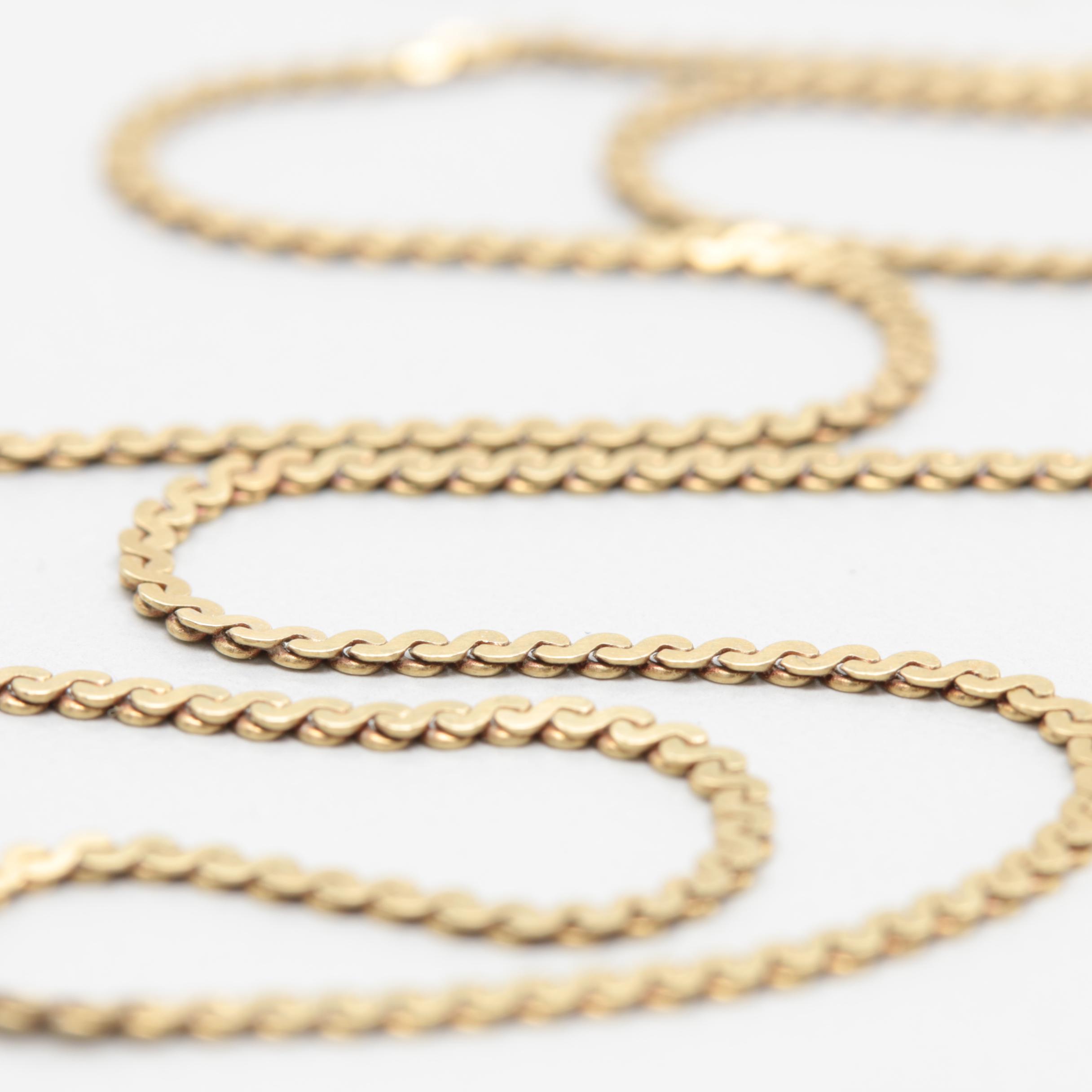 14K Yellow Gold Serpentine Chain Necklace EBTH