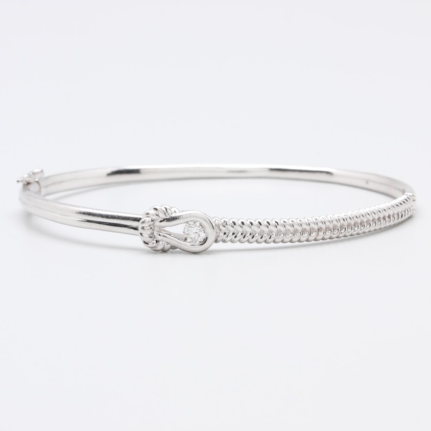 Sterling Silver Bangle Bracelet With Diamond Accent