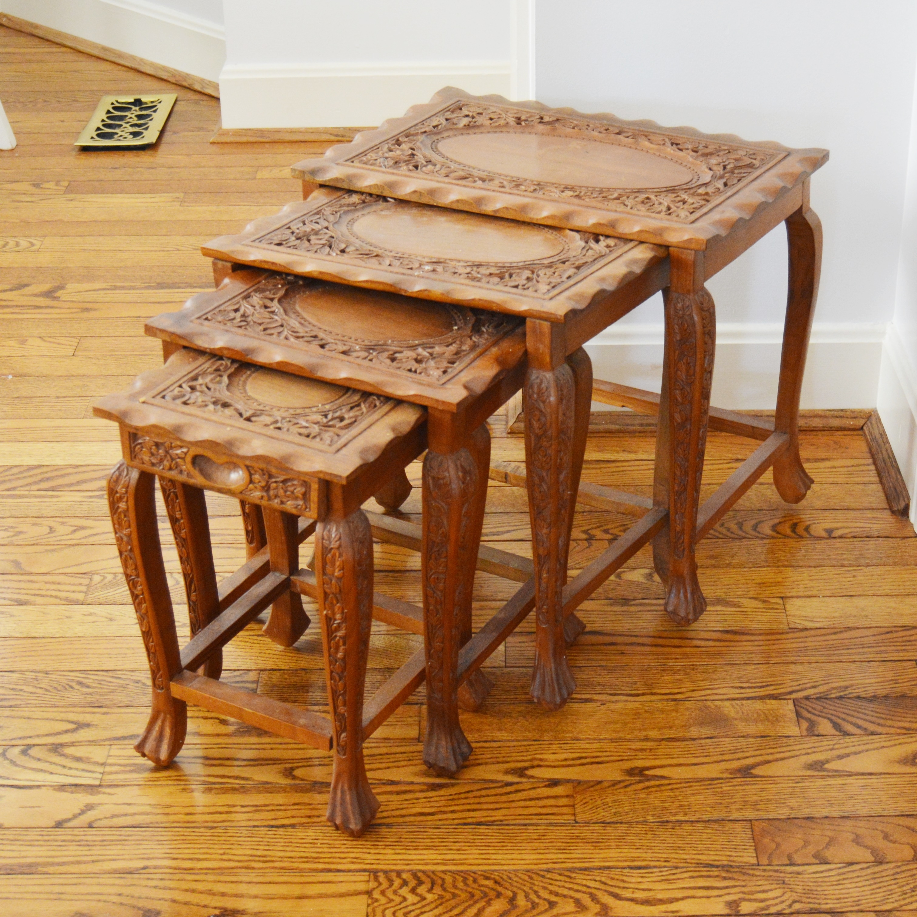 Vintage Asian Inspired Carved Nesting Tables EBTH