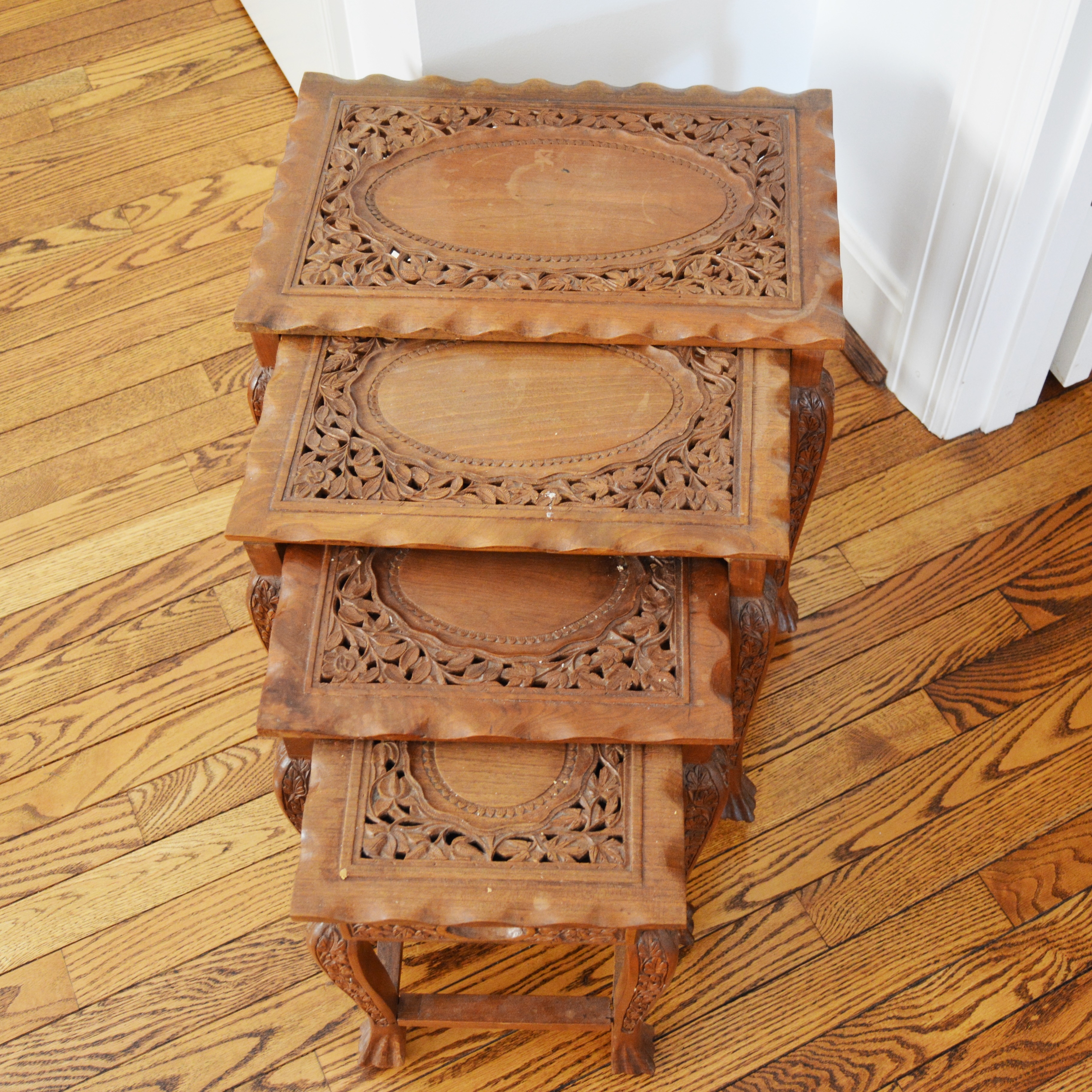 Vintage Asian Inspired Carved Nesting Tables EBTH