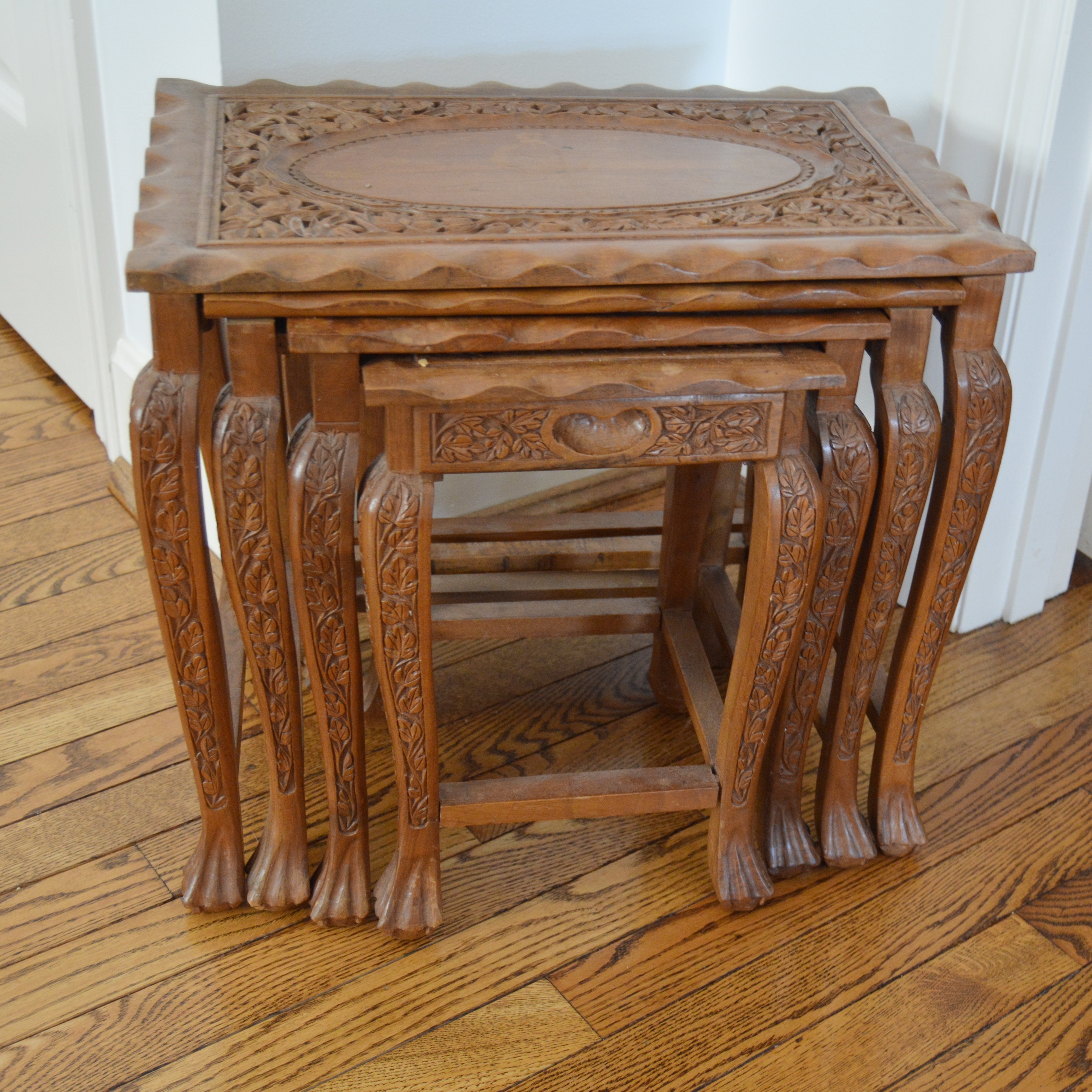 Vintage Asian Inspired Carved Nesting Tables EBTH