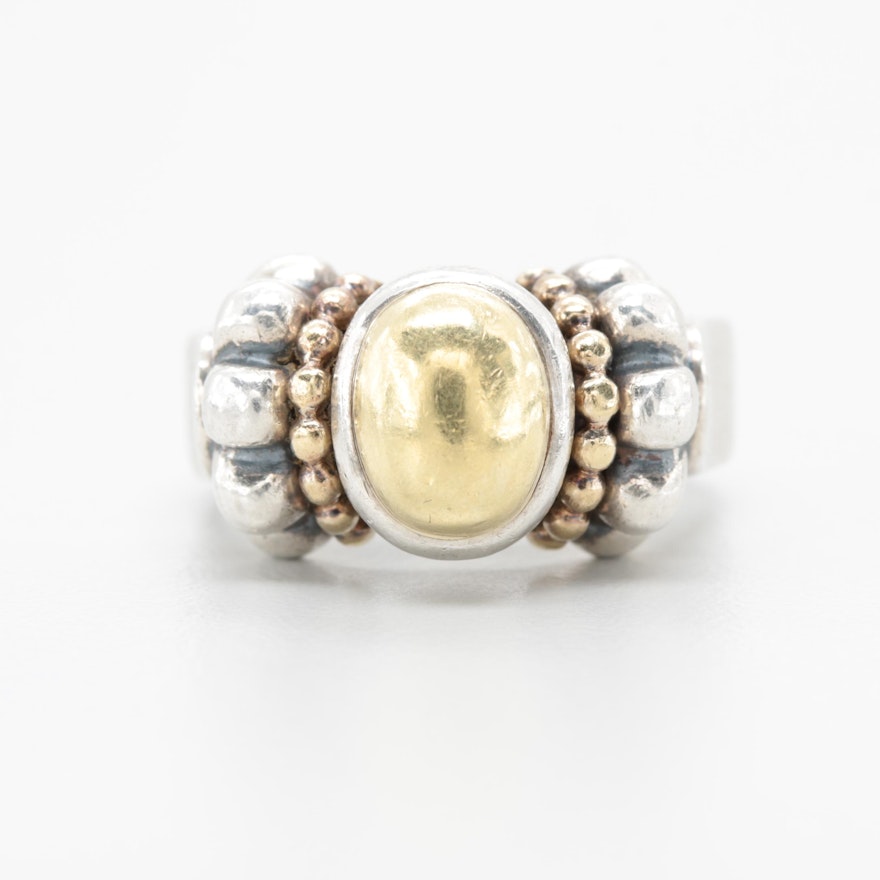 Lagos "Caviar" Collection Sterling Silver and 18K Yellow Gold Ring