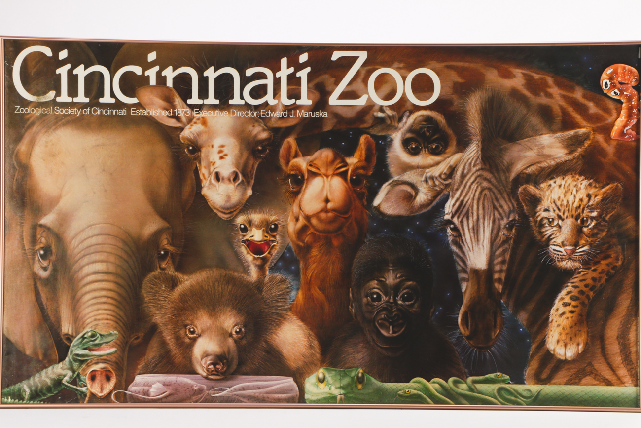 Original 1983 Offset Lithographic Cincinnati Zoo Poster Designed by Lou