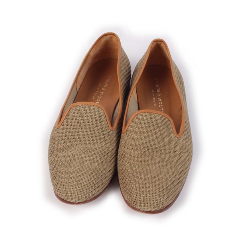 Women's Stubbs & Wootton of Palm Beach Woven and Tan Leather Slippers