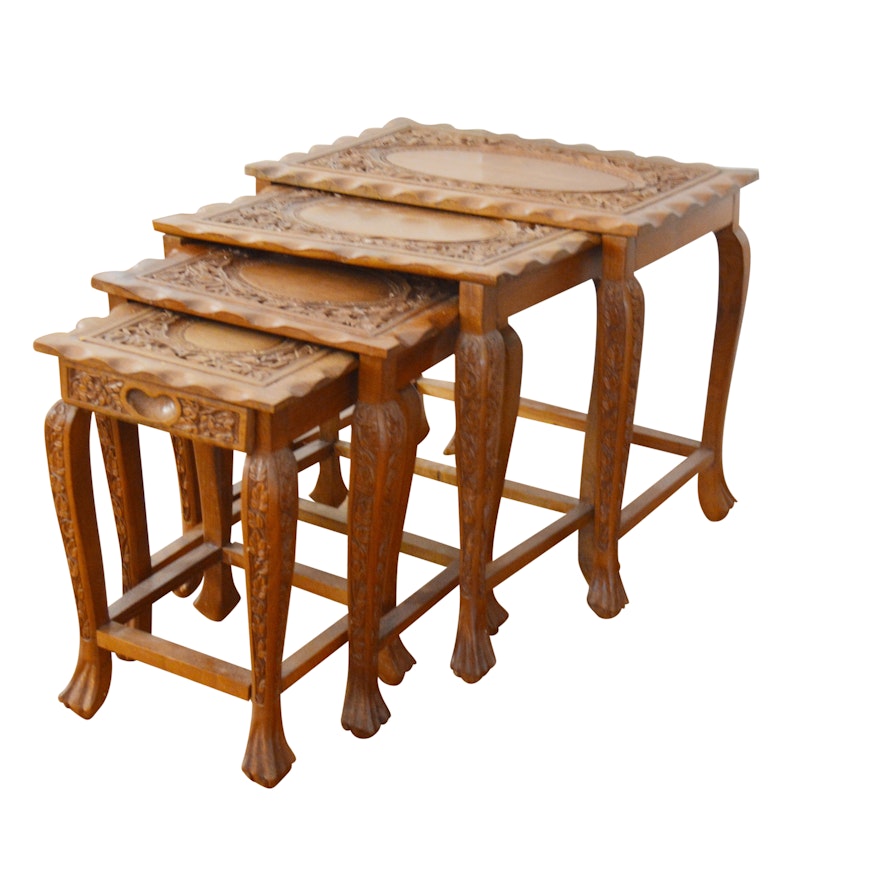 Vintage Asian Inspired Carved Nesting Tables