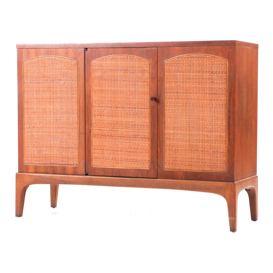 Walnut Cabinet with Woven Cane Door Panels