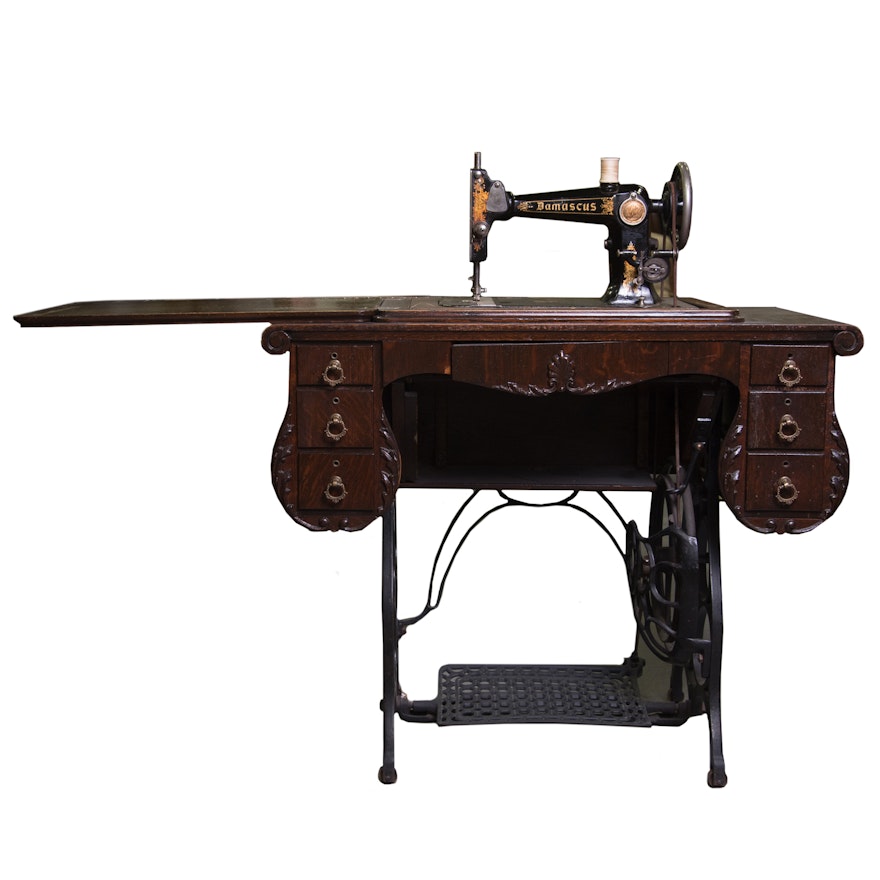 Antique Damascus Tredle Sewing Machine And Oak Cabinet EBTH Stunning Damascus Sewing Machine Antique Damascus Tredle Sewing Machine And Oak Cabinet EBTH Stunning Damascus Sewing Machine