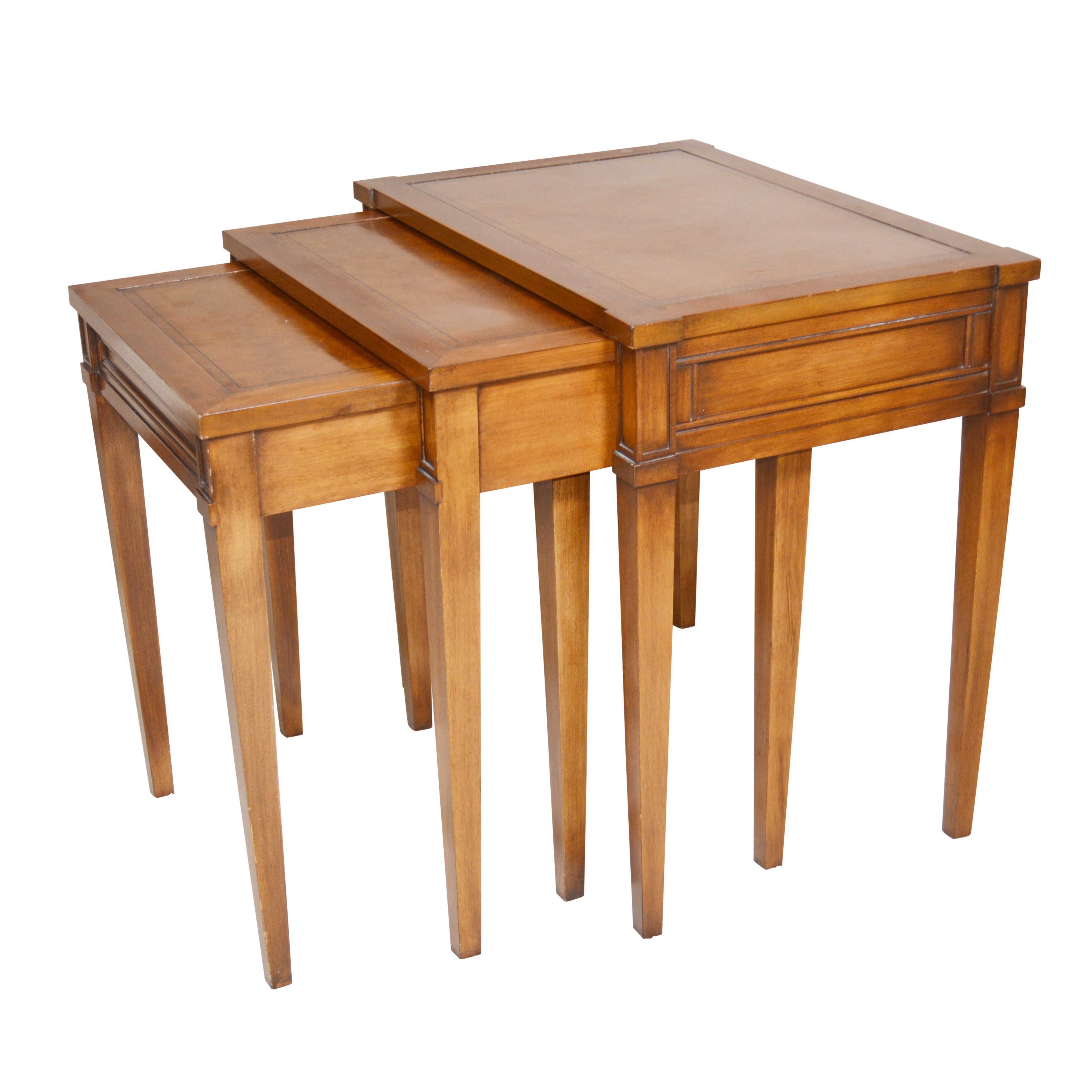 Leather Inlay Wood Nesting Tables EBTH