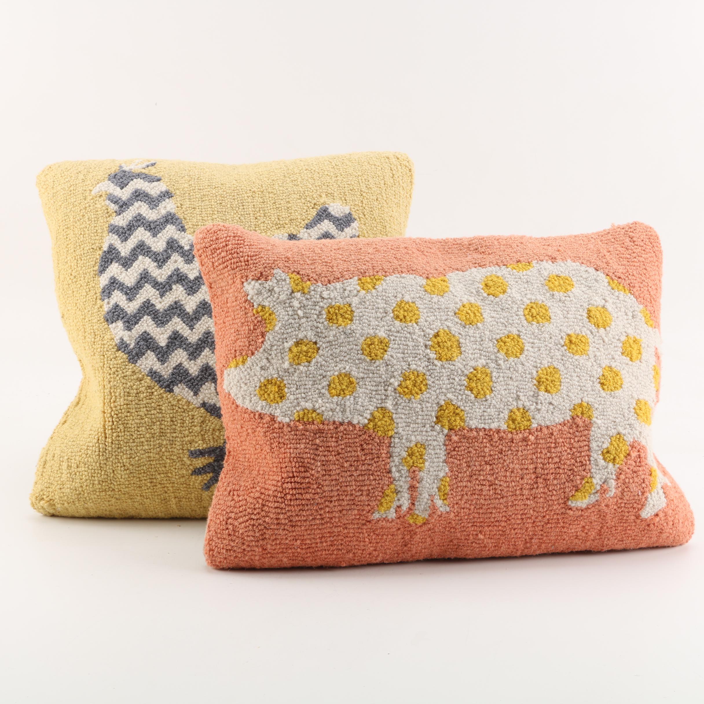 Whimsical Hooked Farm Animal Accent Pillows By Garnet Hill Ebth