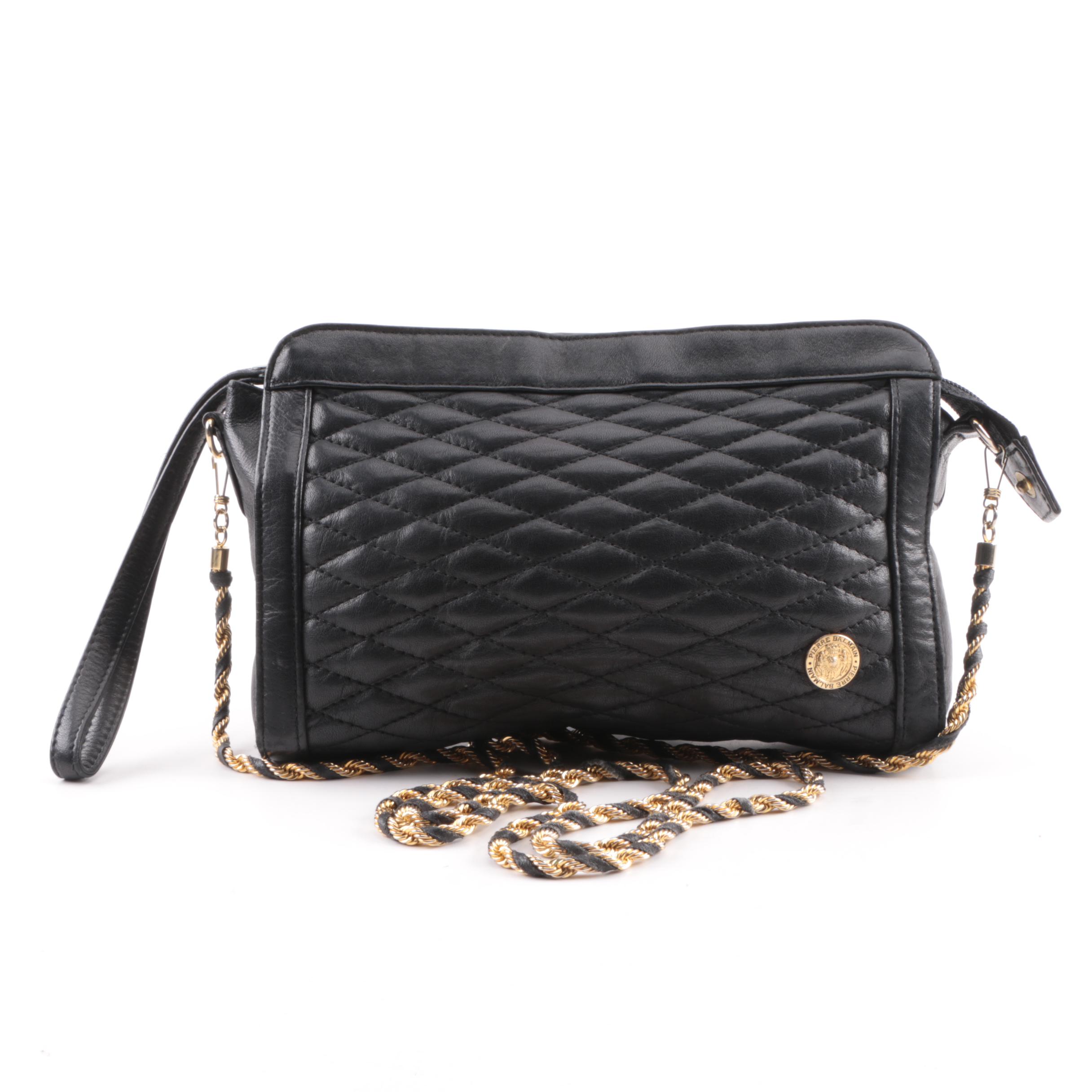 Vintage Pierre Balmain Black Quilted Leather Crossbody Bag EBTH