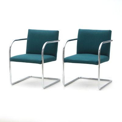 Pair of Chrome Cantilevered Arm Chairs by Thonet Industries Pair of Chrome Cantilevered Arm Chairs by Thonet Industries