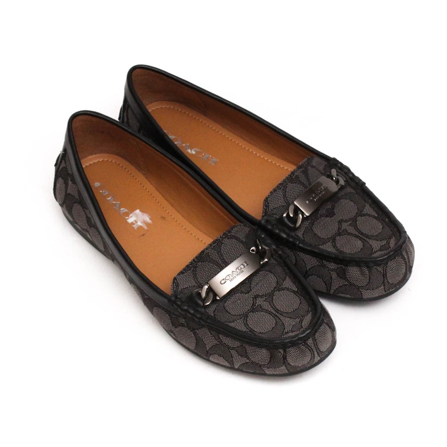 Coach New York "Olive" Smoky Gray and Black Jacquard Loafers