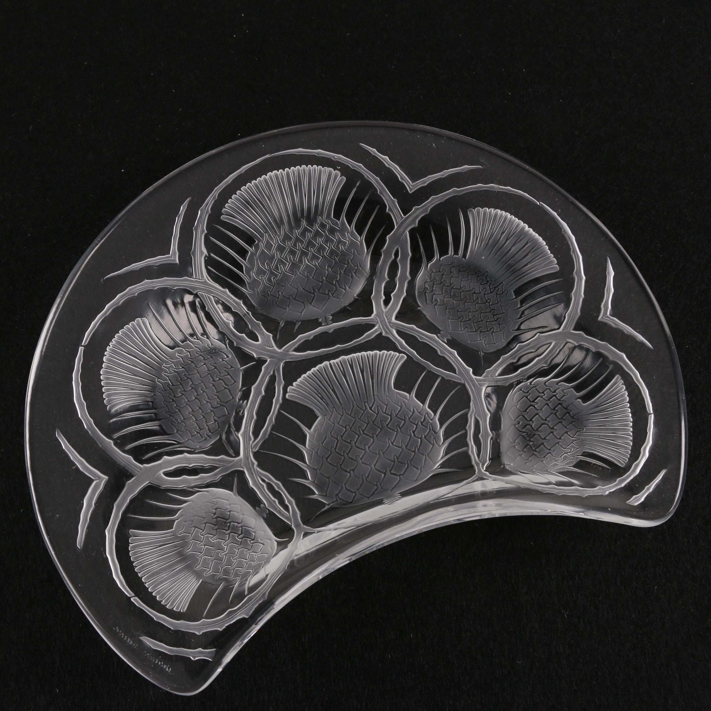 Lalique Crystal "Thistle" and "Jaffa" Crescent Salad Plates EBTH