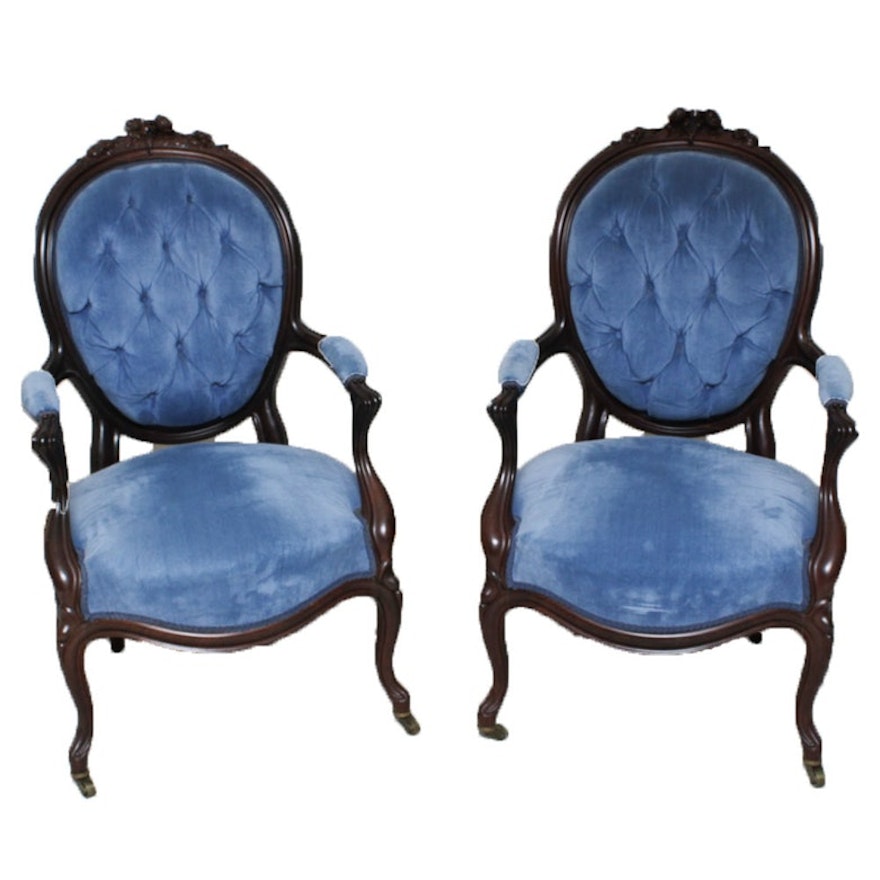 Antique Louis XIV Style Button Tufted Upholstered Chairs : EBTH Antique Louis XIV Style Button Tufted Upholstered Chairs ... - Antique Louis XIV Style Button Tufted Upholstered Chairs : EBTH