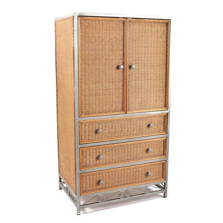Woven Wicker Panel Entertainment Armoire By Pier 1 Imports Ebth