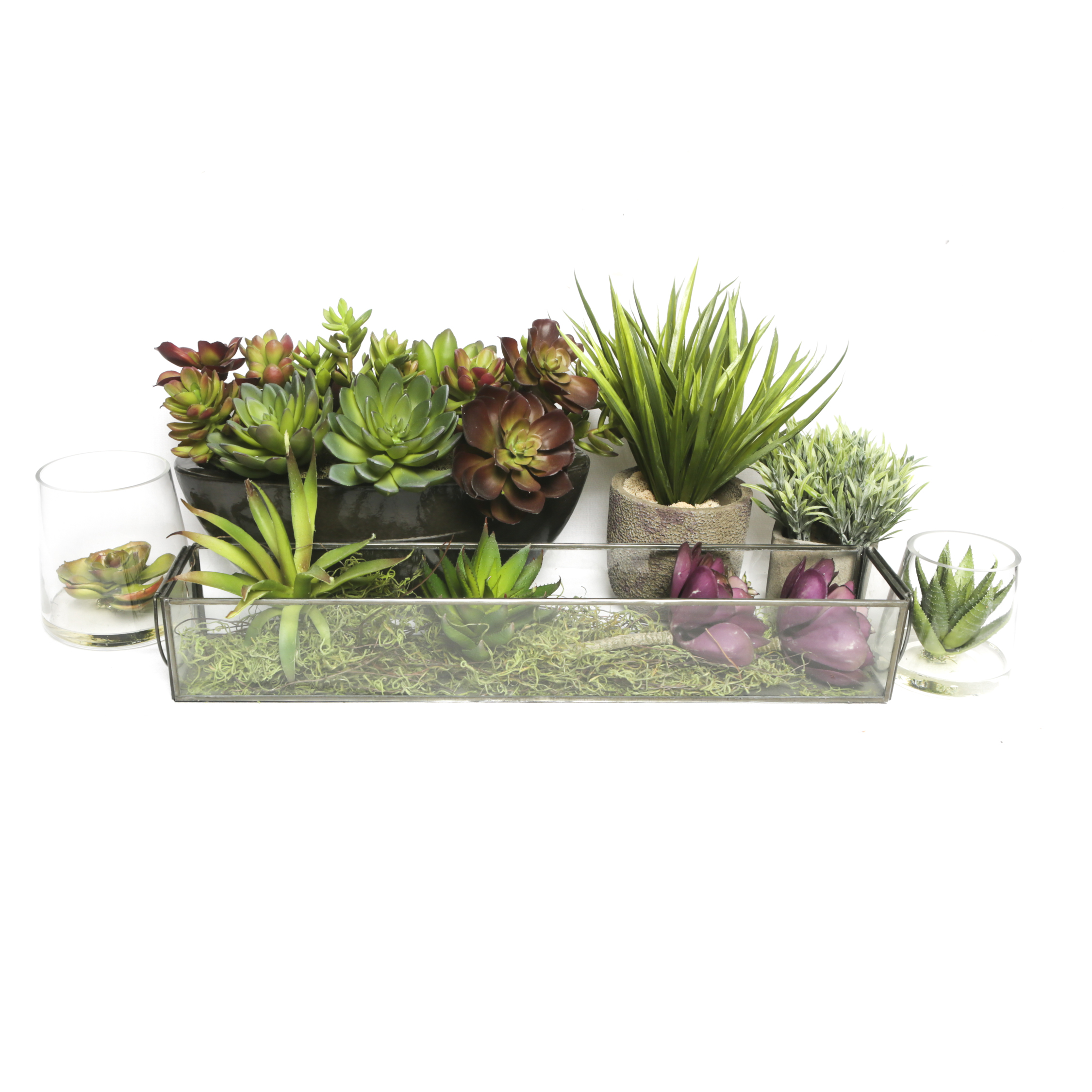 Artificial Succulent Arrangements in Glass and Metal Planters EBTH