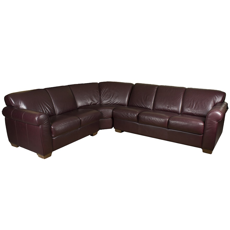 Burgundy Leather Sectional Sofa by Chateau d"Ax