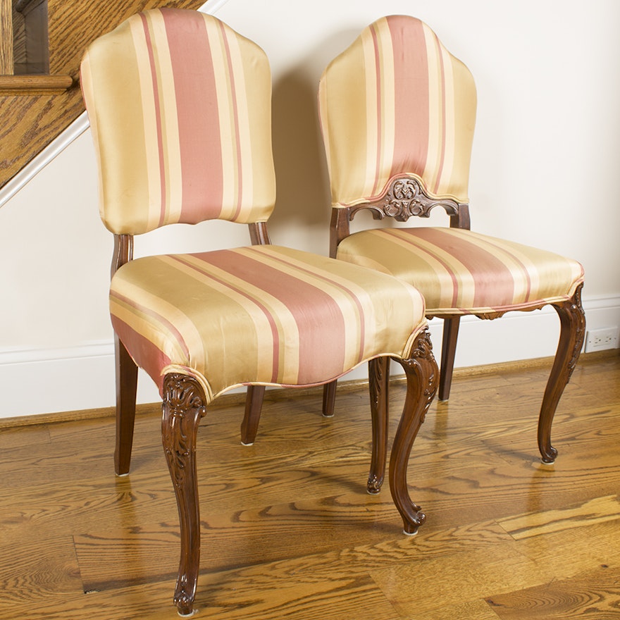 Stripe Upholstered French Provincial Style Chair Set