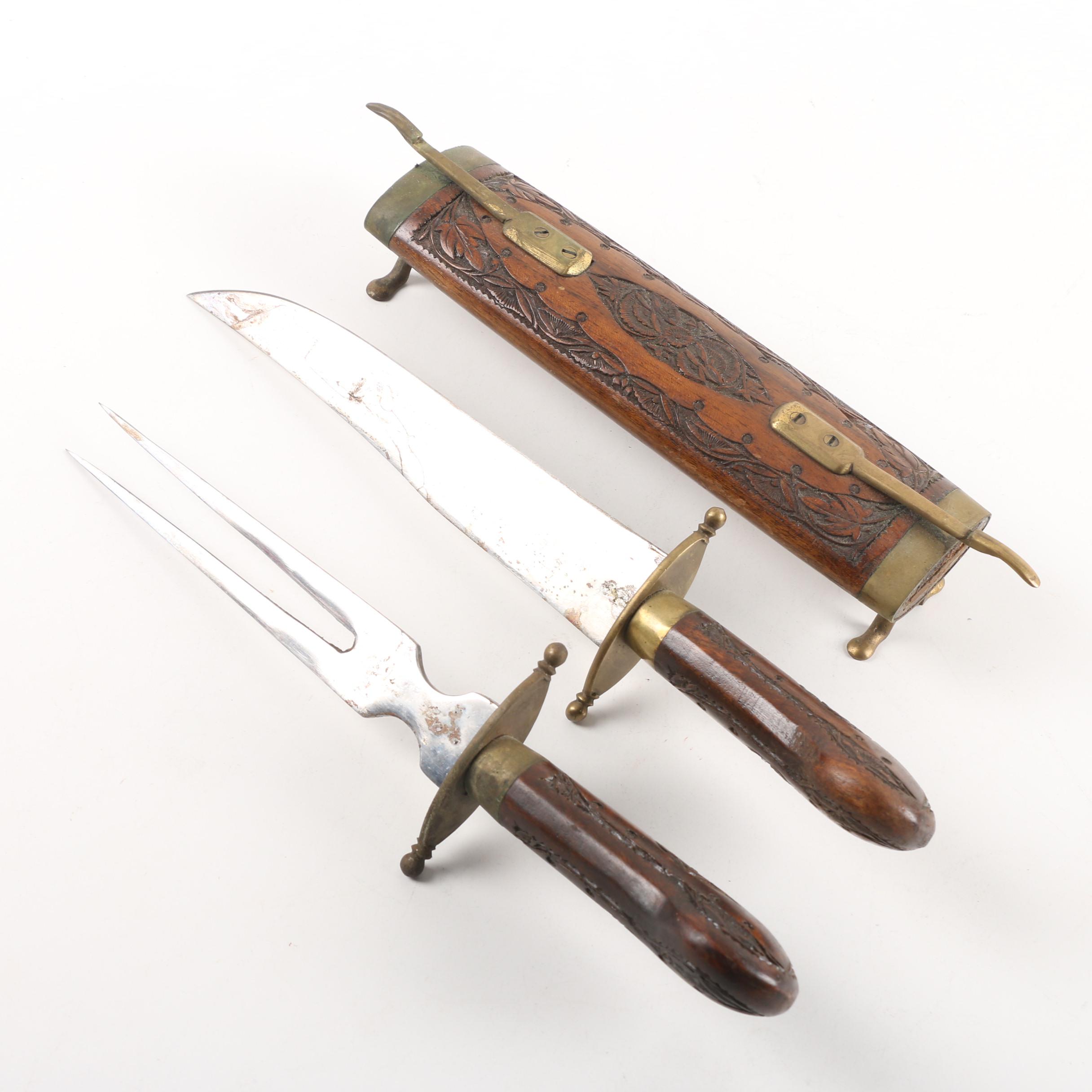 Indian Carving Set with Footed Scabbard EBTH