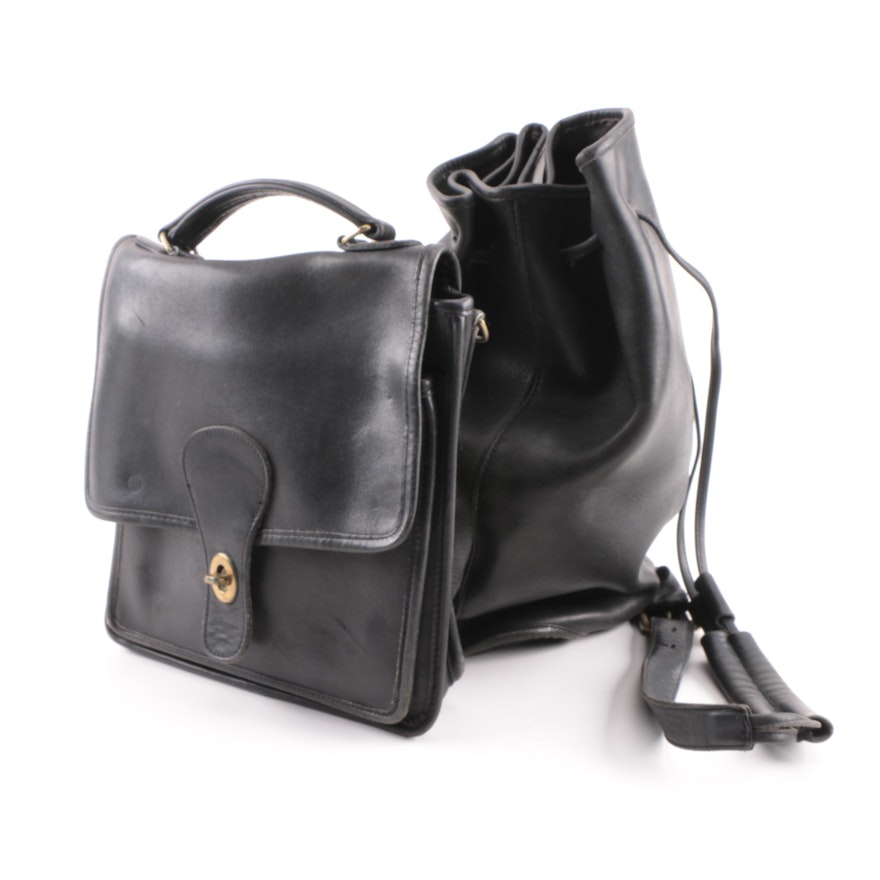 Circa 1990s Coach Black Leather Sling and Station Bags | EBTH