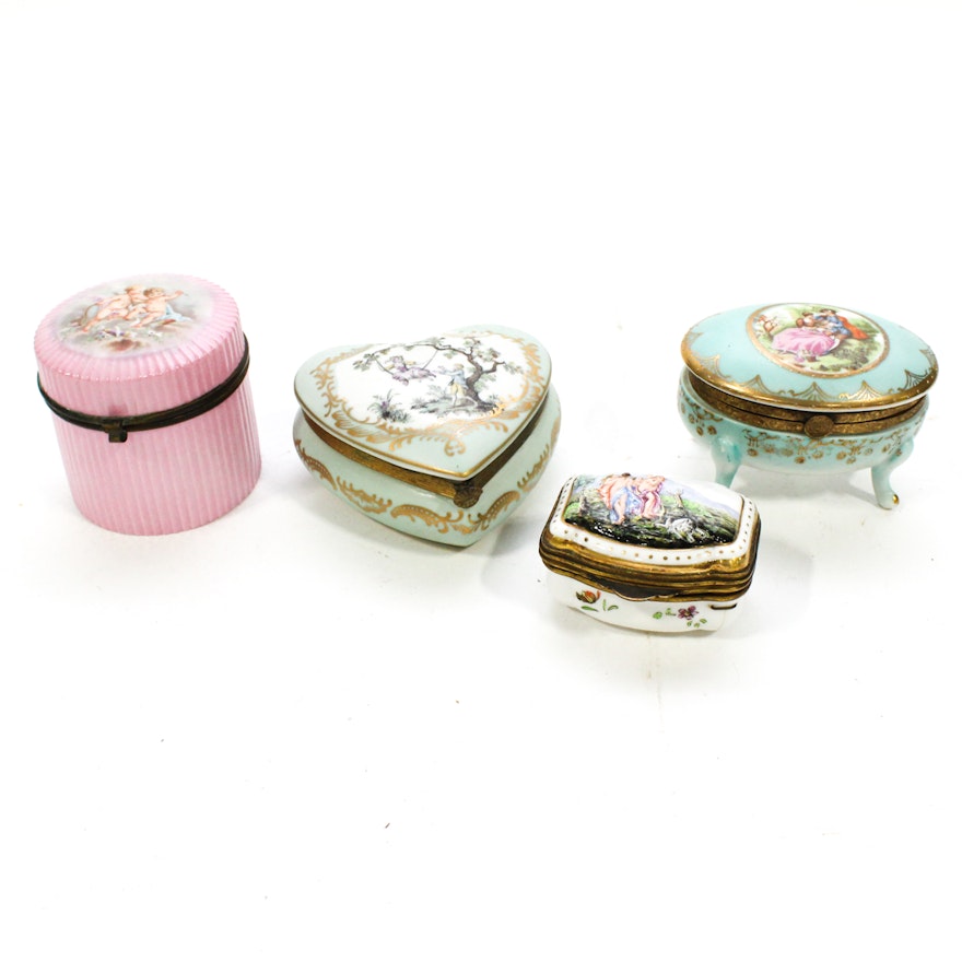 Four French and Italian Porcelain Patch Boxes, 20th Century