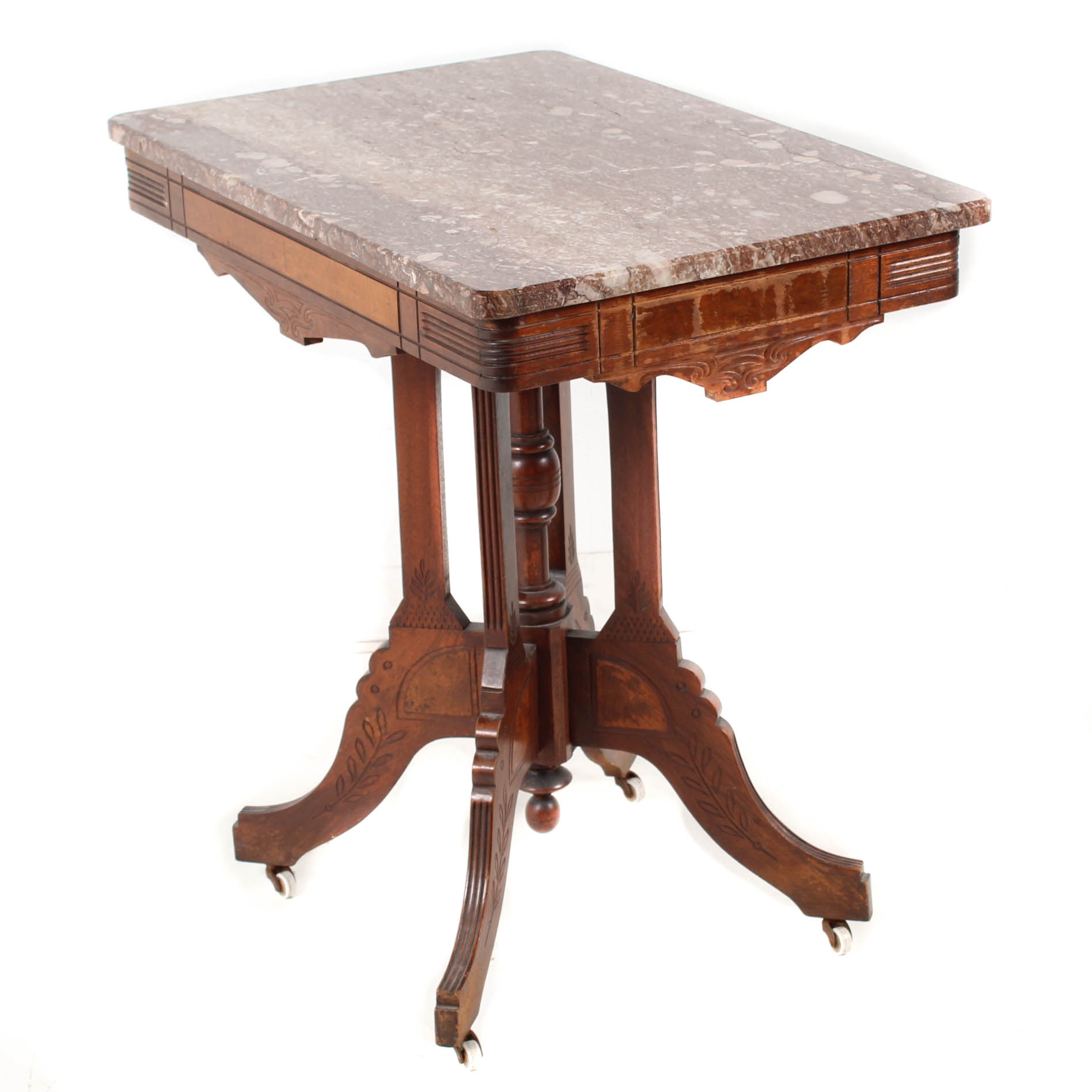 Antique Eastlake Walnut Accent Table with Marble Top EBTH
