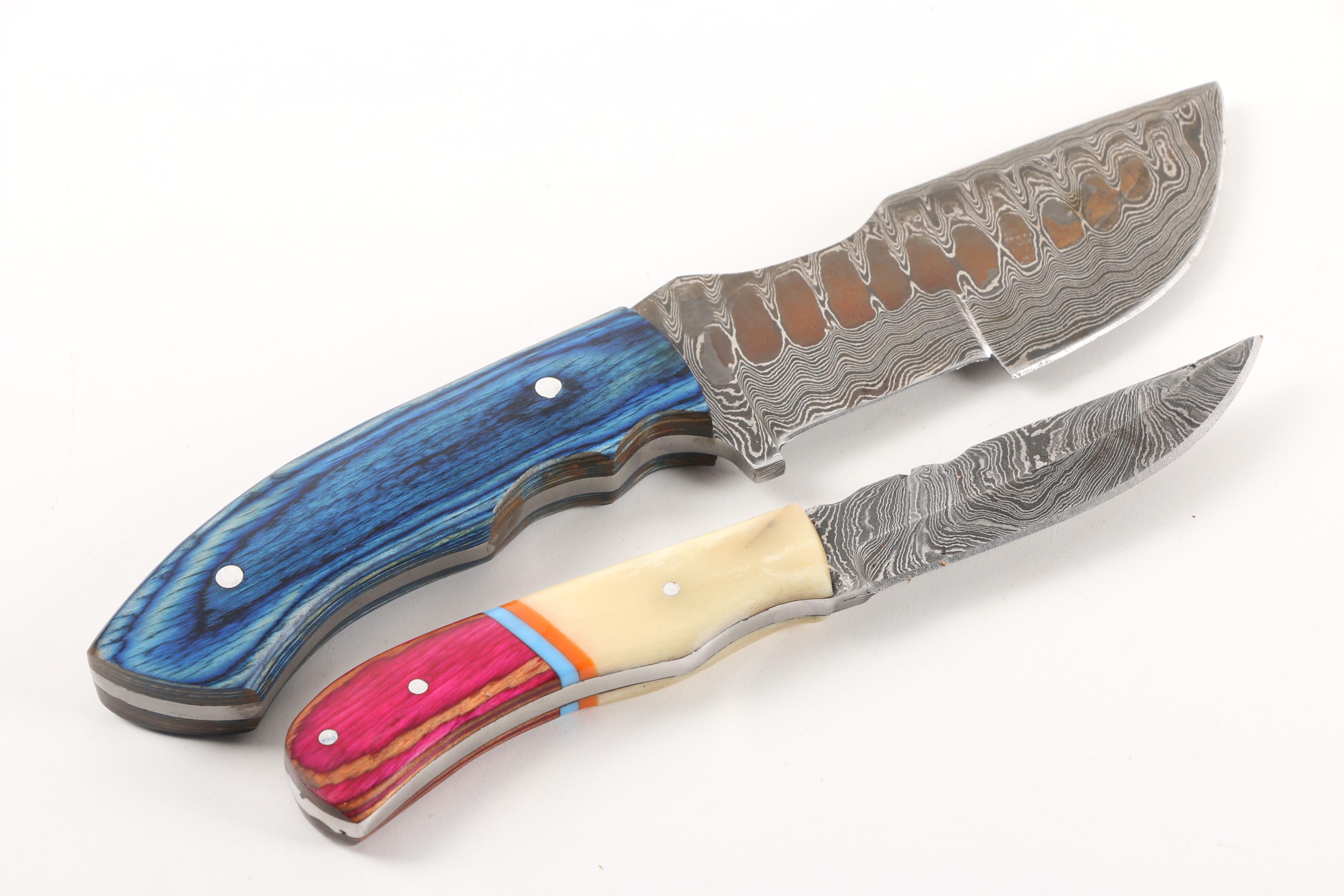 Damascus Steel Fixed Blade Knives, including Cutlery Salvation EBTH
