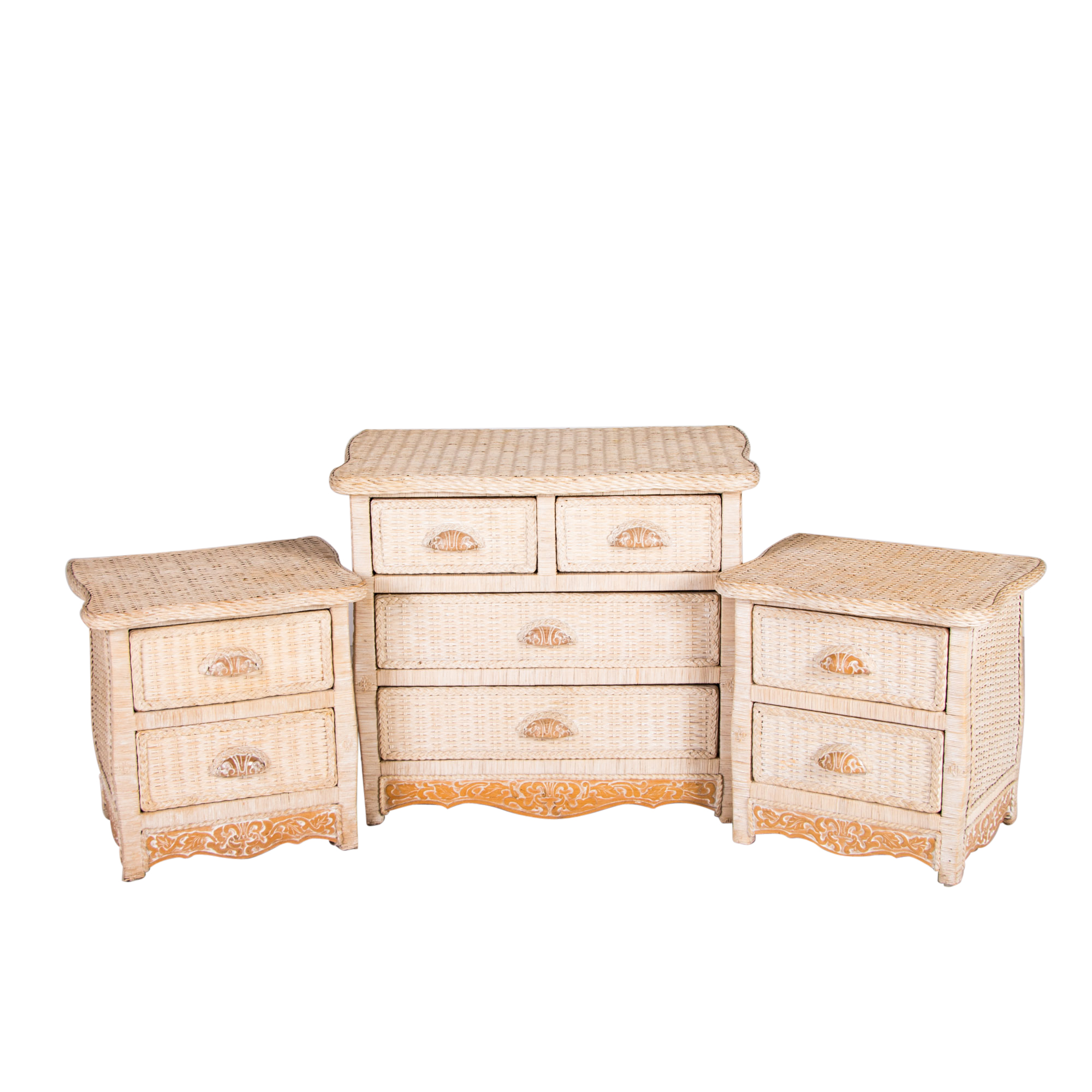 Three Cream Painted Wicker Bedroom Chests 20th Century Ebth