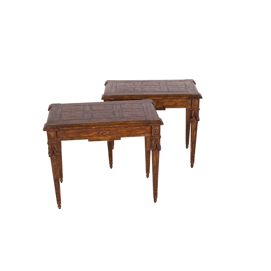 Pair of Neoclassical Style Carved Oak Provincial Side Tables, 20th Century