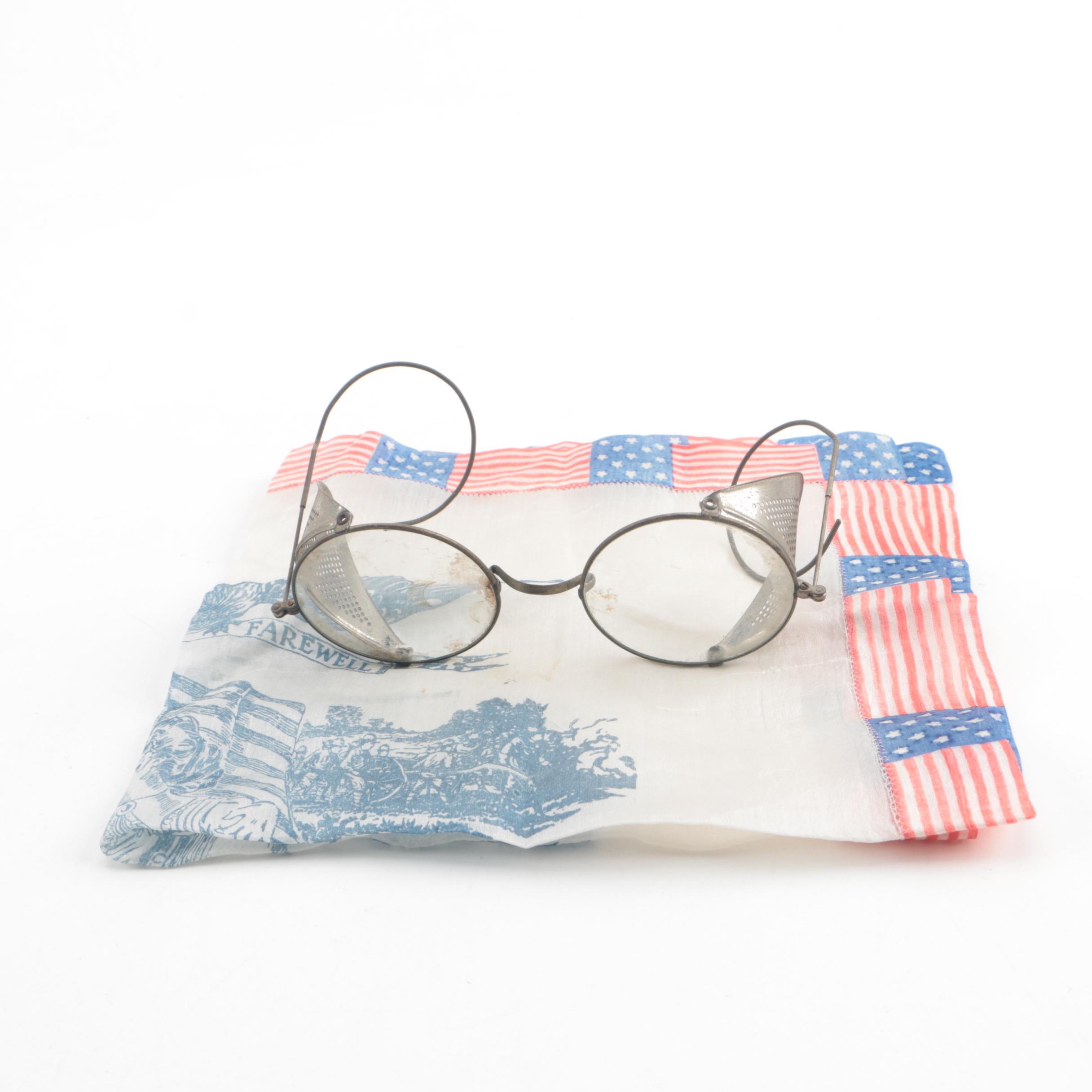 WWI Era Silk Handkerchief and MidCentury Machinist Safety Glasses EBTH