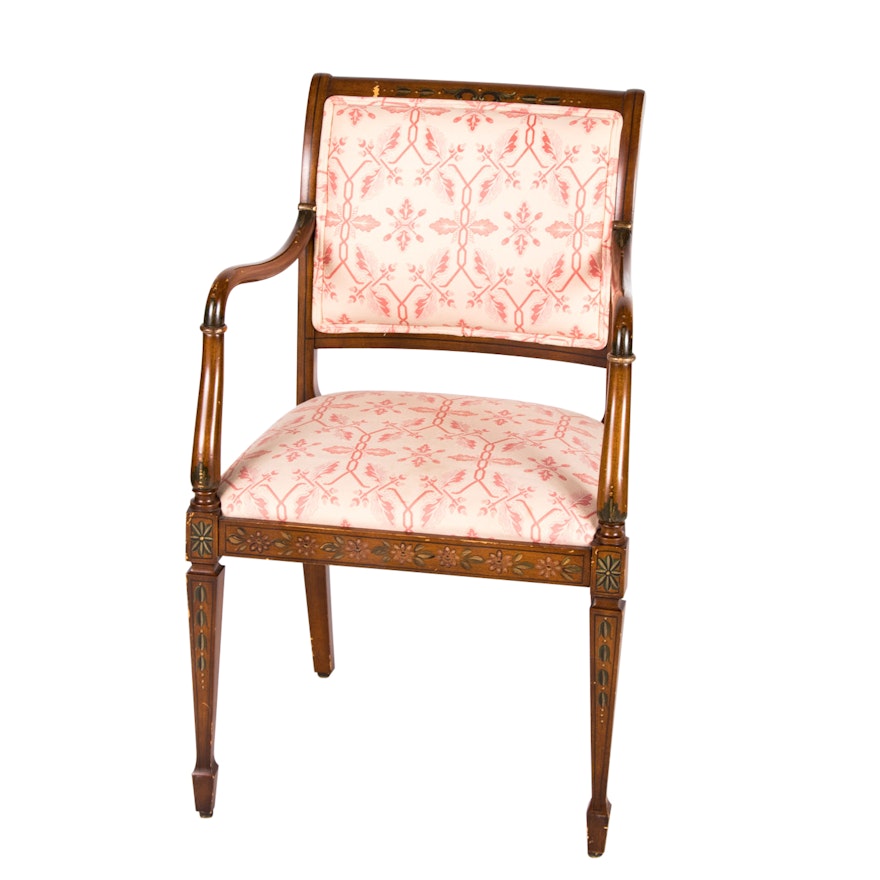 George III Style Paint-Decorated Open Armchair, 20th Century
