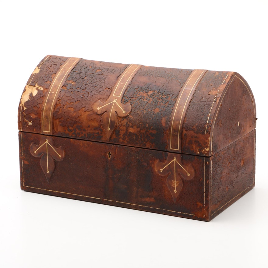 Italian Gilt Tooled Leather Domed Jewelry Casket, 20th Century
