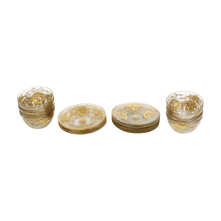 Collection of Gilt Decorated Glass Finger Bowls and Plates, 20th Century