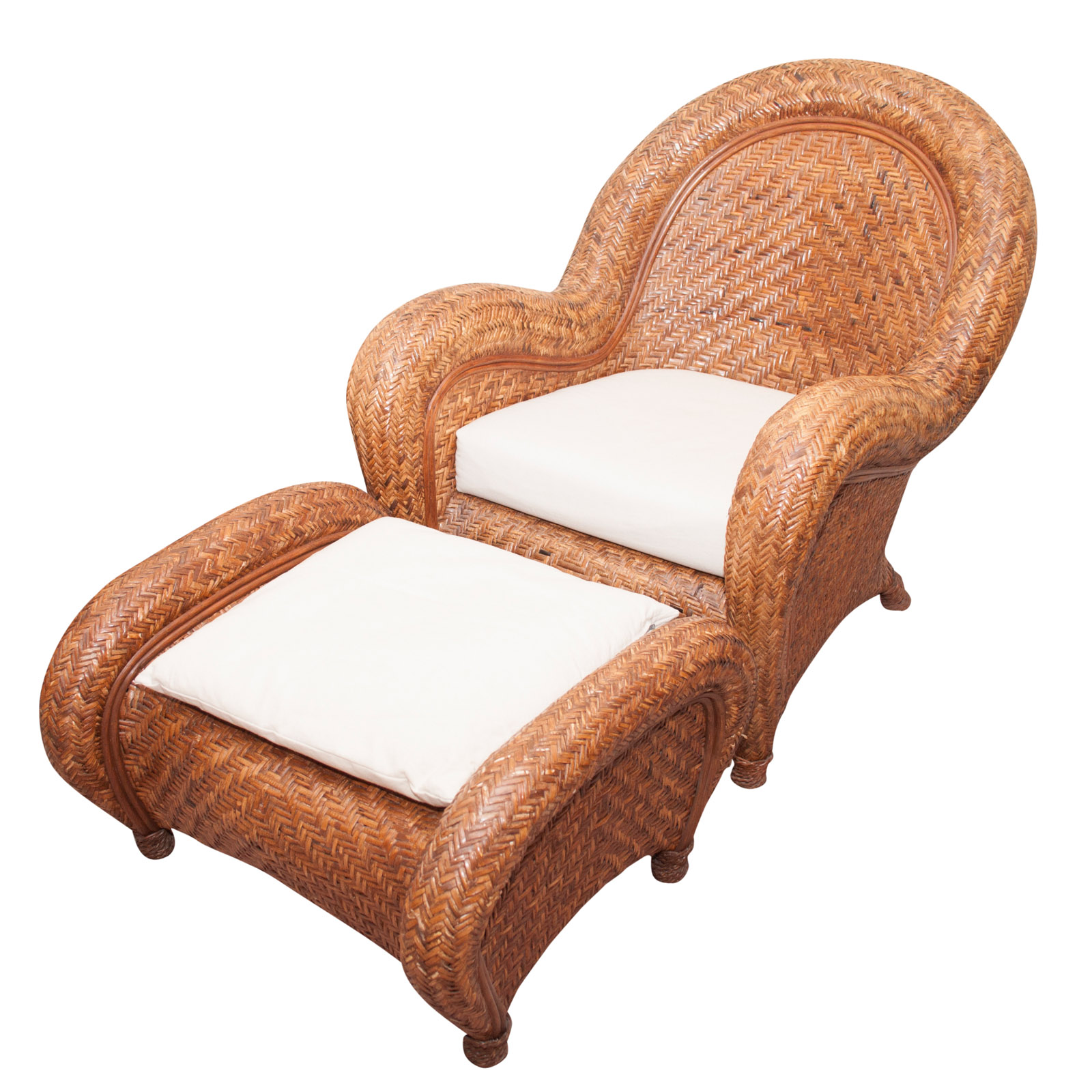 pottery barn rattan chair and ottoman