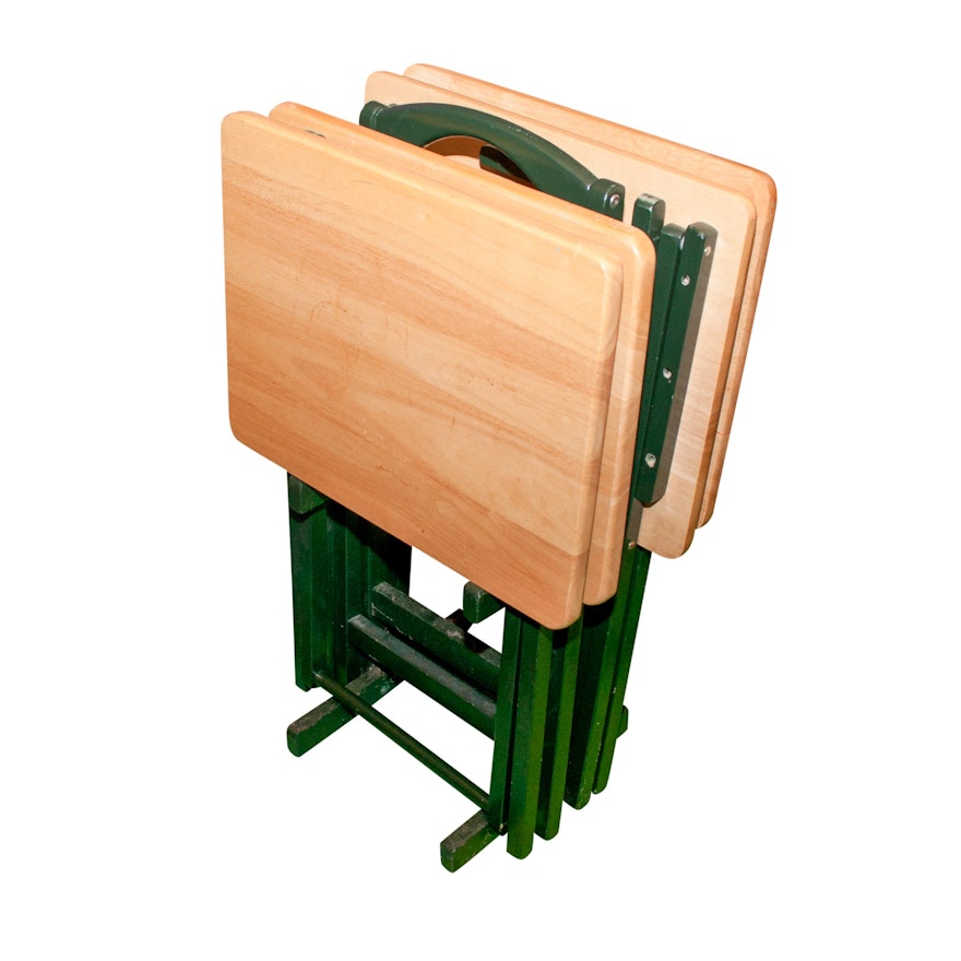 Wooden Tv Trays With Storage Stand Ebth Wooden Tv Trays With Storage Stand