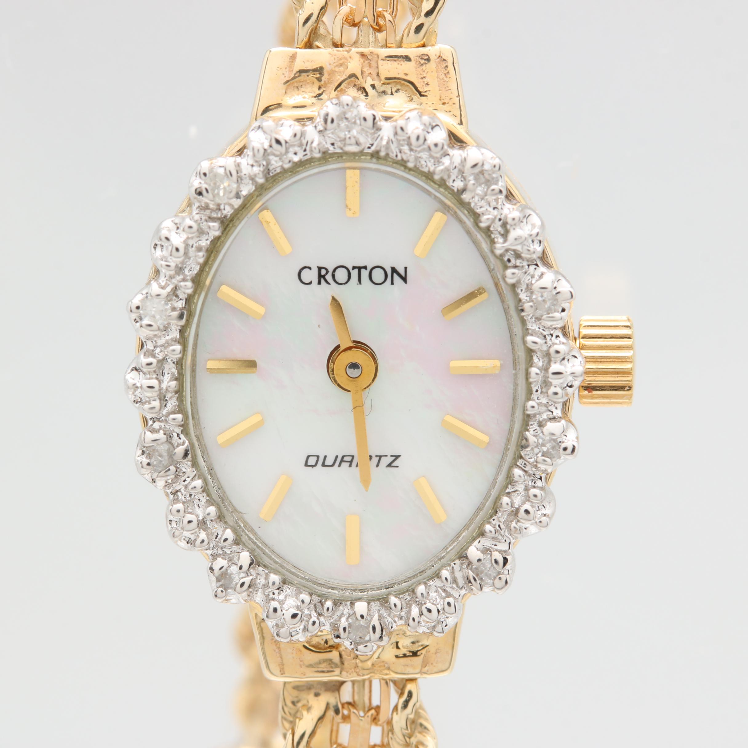 Croton 14K Yellow Gold Diamond Wristwatch with White Gold Accents EBTH