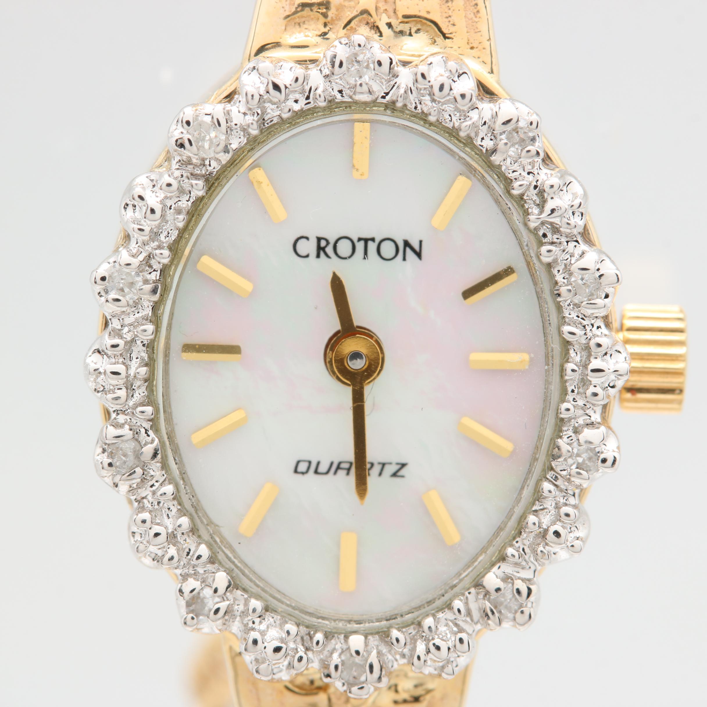 Croton 14K Yellow Gold Diamond Wristwatch with White Gold Accents EBTH
