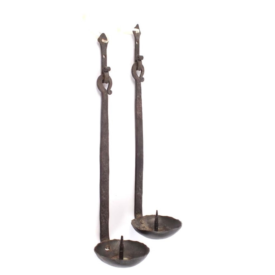 Antique Wrought Iron Pricket Candle Sconces