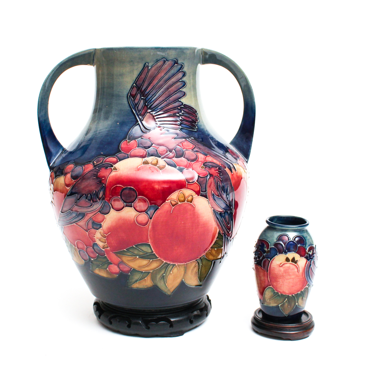 Moorcroft Pottery "Finches Blue" Vases EBTH