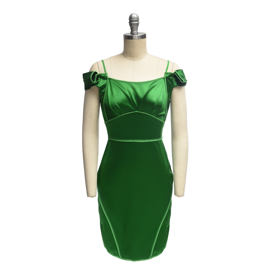 Zac Posen Emerald Green Satin Cap Sleeve Mini Dress