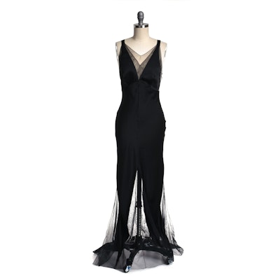 Karl Lagerfeld Black Silk Sleeveless Evening Gown