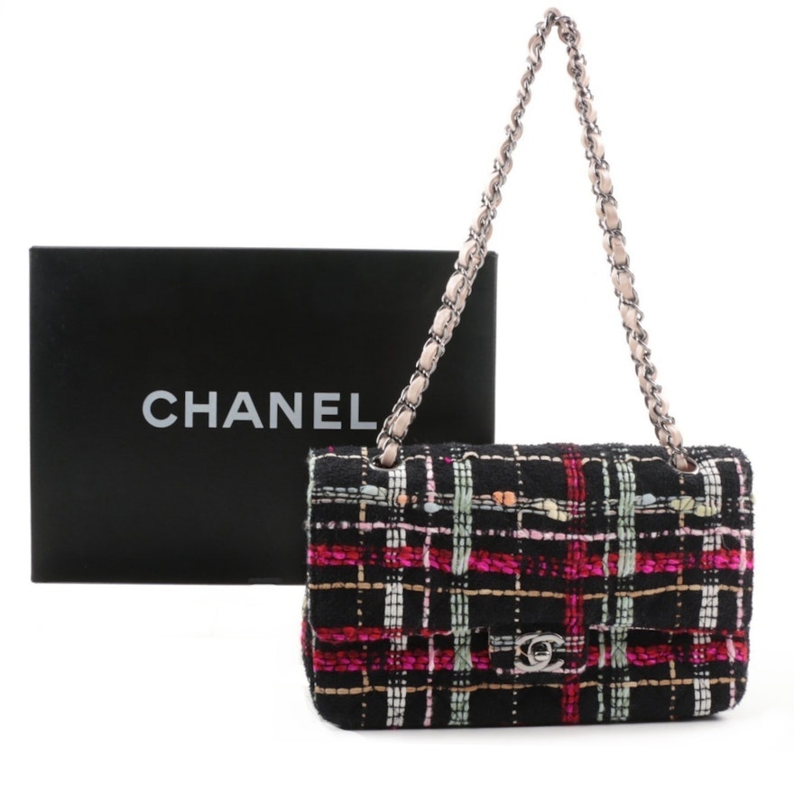 Chanel Black Tweed Medium Double Flap Handbag